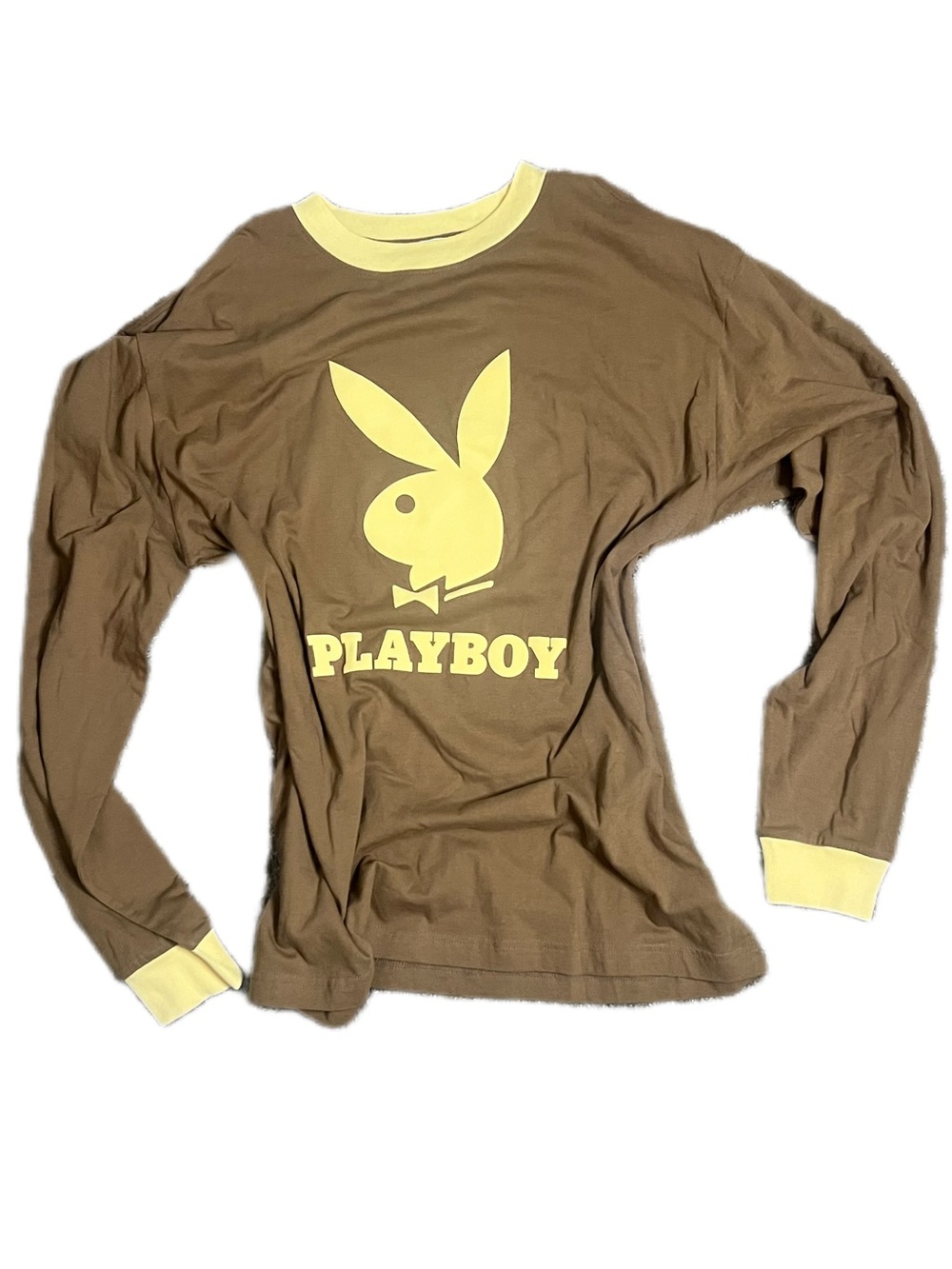 PacSun Brown Long Sleeve Tee with Yellow Playboy Graphic